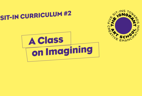 Yellow poster with purple text A Class on Imagining