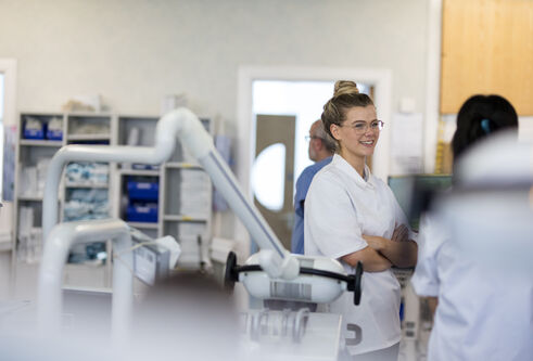 students working in a dental lab