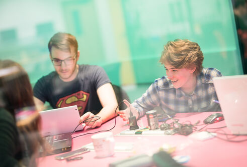 Students studying in a library