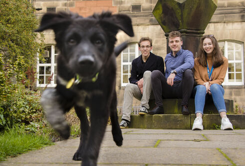 Students with Jin the Dog