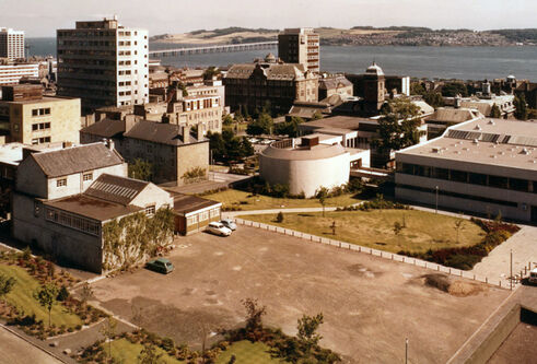 Photograph of the campus from Belmont Tower in 1977