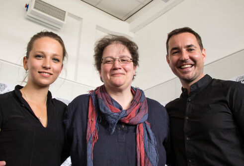 Professor Niamh Nic Daéid, with actor Martin Compston and Molly Windsor