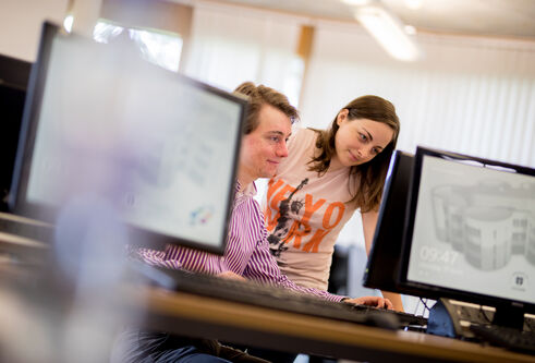 Computing students in lab