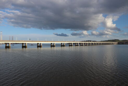 Tay Road Bridge under cloudy sky