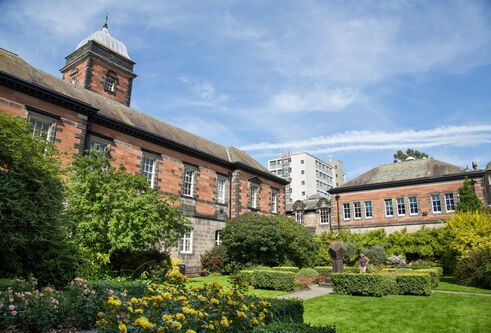 A photograph of the Geddes Quadrangle, City campus, on a sunny day