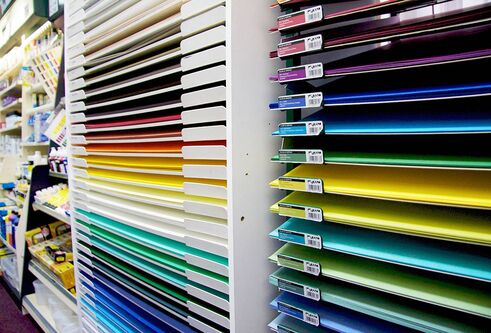 A column of brightly coloured paper