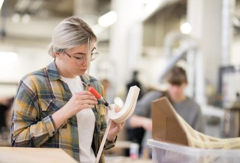 a student working on a project in the workshop