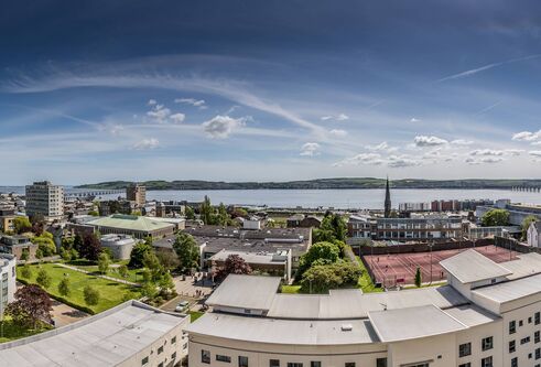 View over University campus to River Tay