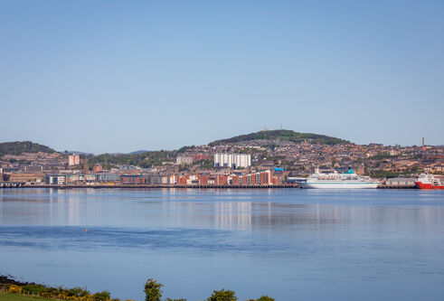 view of Dundee looking over the river Tay on a sunny day