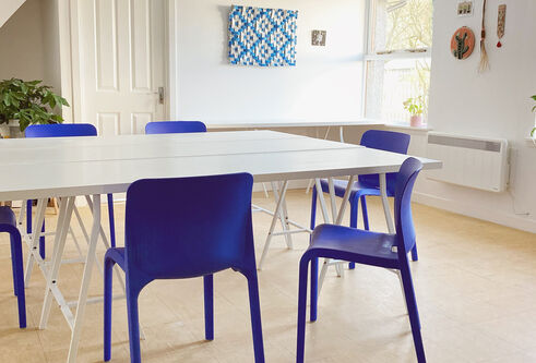 Interior of Central Scotland School of Craft, workshop space with table and chairs