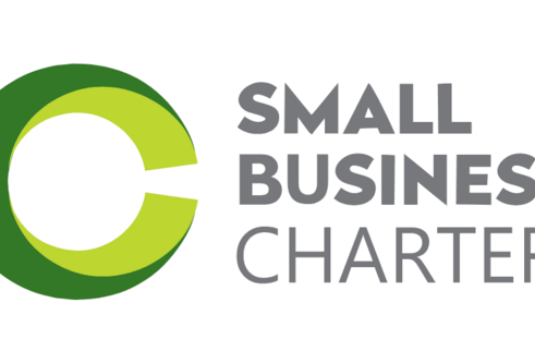 Small business charter logo - a large green letter C on the left, to the right is the words small business charter, stacked on top of each other.