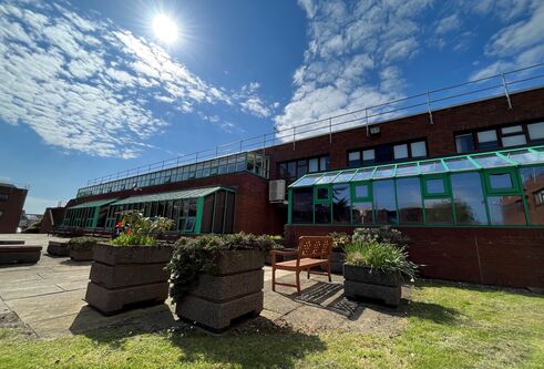 Kirkcaldy campus courtyard on a sunny day