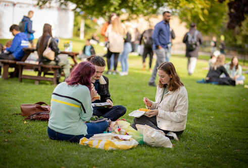 Students on campus green