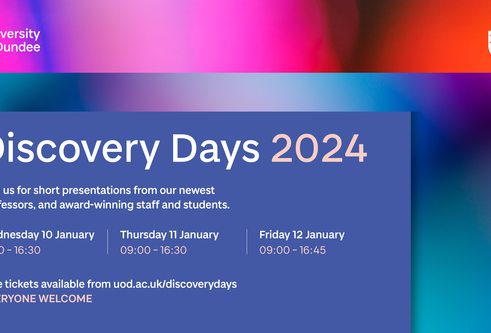 A pink blue and red background with soft colourful circles. Text on the image reads "Discovery Days 2024"