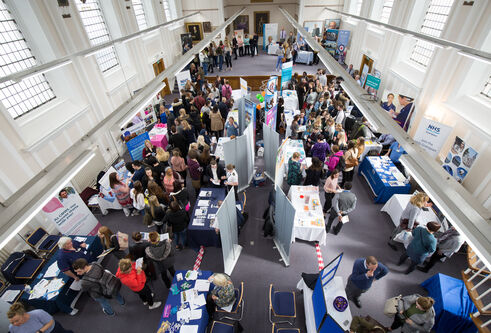 An aerial view of a Nursing Recruitment Fair at the University of Dundee