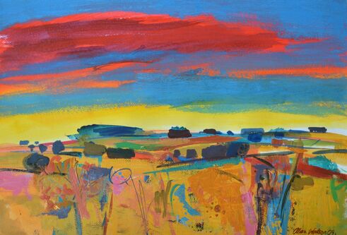 Colourful painting of a Fife landscape by Alan Watson