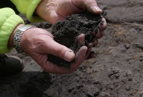A pair of hands holding fly ash material