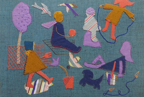 Embroidery of children playing by Marion Stewart