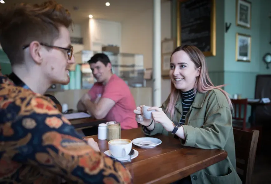 Students sitting in a cafe together