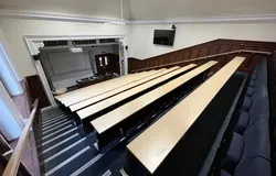 Harris Lecture Theatre from the top row looking down at the stage