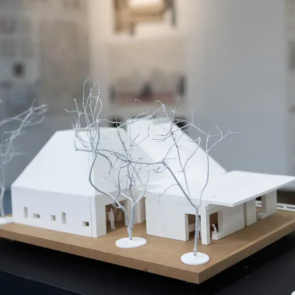 A model of a buildng as part of the graduate showcase for architecture