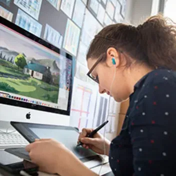Student working at a computer