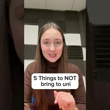 student with text saying 5 things not to bring to uni