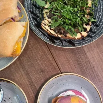 dishes with different foods on them