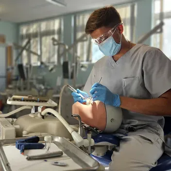 Student sitting in phantom head room at University of Dundee School of Dentistry