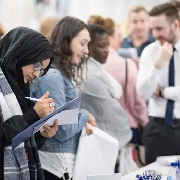 Prospective students at a University of Dundee recruitment event