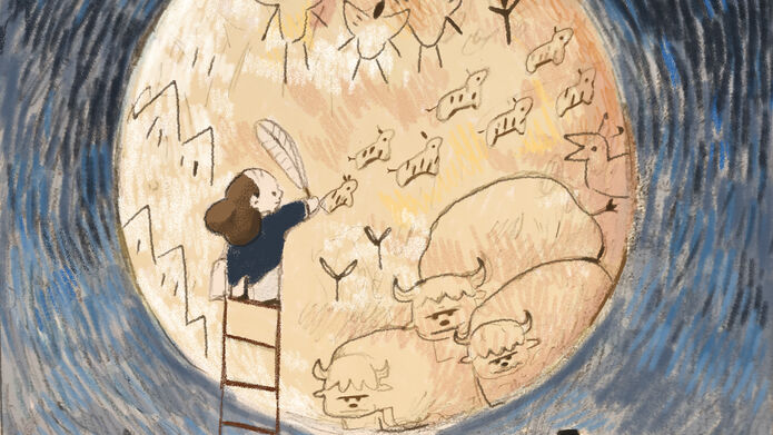 illustration of ladder up the moon