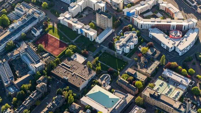 an aerial shot of the campus