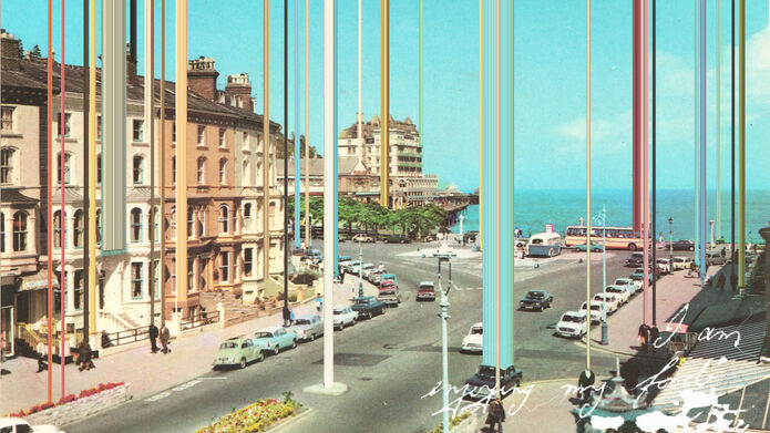 an image of a road with cars and houses