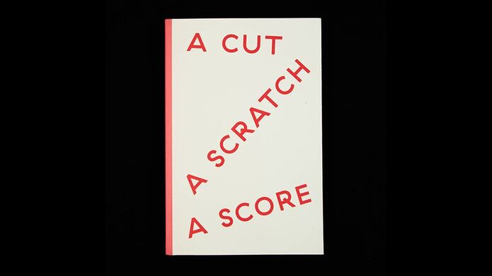 White poster with text a cut a stitch a score in red