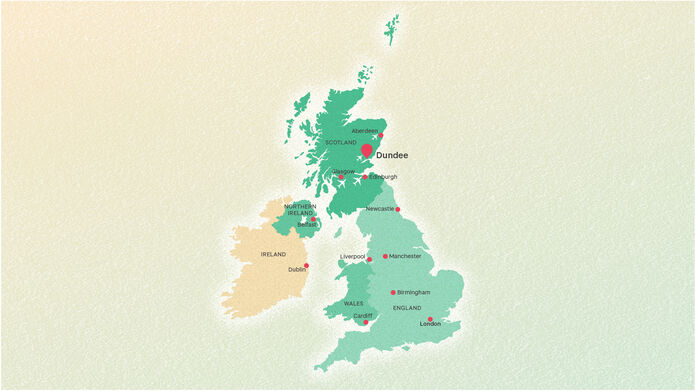 Map of the UK with Dundee's location