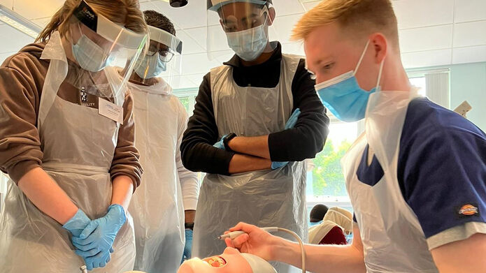 dental students working