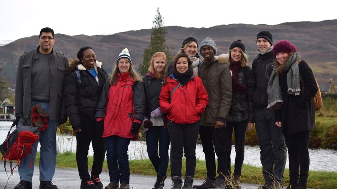 A group of international students at a Friends International hiking event.
