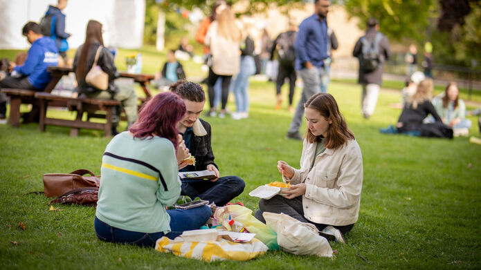Students on campus green