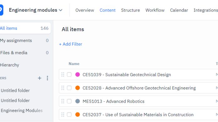 A screenshot of Content Workflow user interface