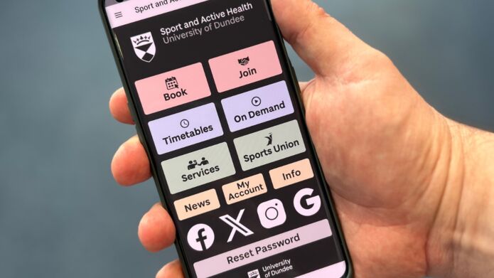 Sport and Active Health app home screen, displayed on a smart phone which is held by a hand.