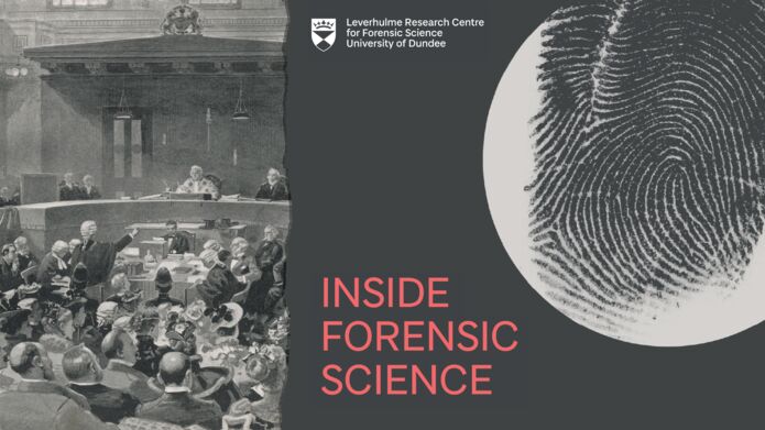 On the left side of the image is a drawing of the court during the Ardlamont Trial, on the right is the logo for the Inside Forensic Science podcast.