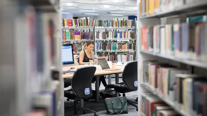 a student studying in a library