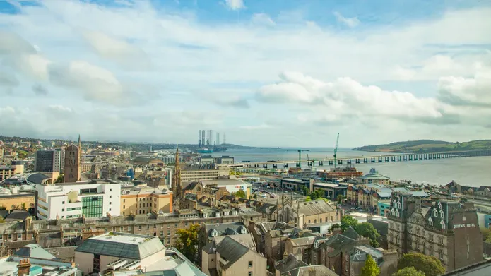 A view of Dundee City Centre from the roof of the University's Tower Building