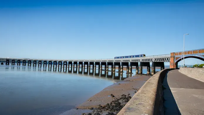 the tay rail bridge and a blue sky