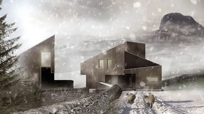 image of modern houses in rural, snowy scotland
