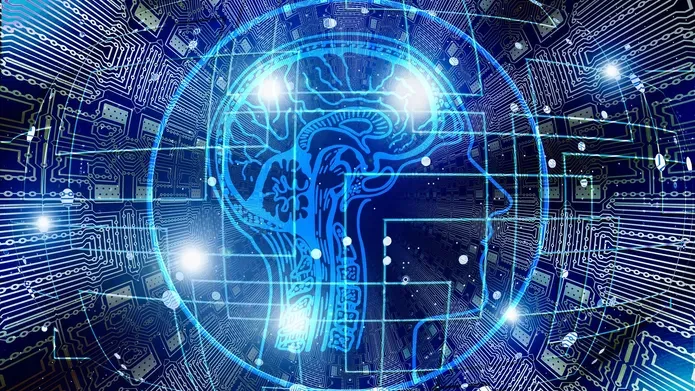 Abstract image of information array around human head