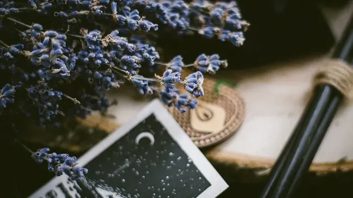 A halloween postcard and flowers