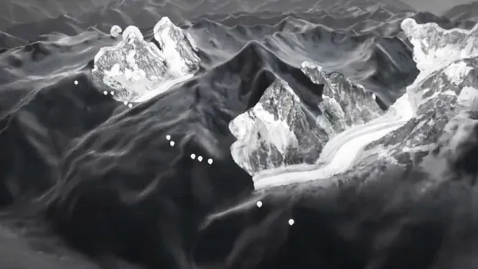 mountain range in black and white