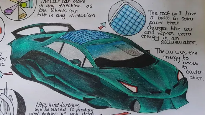 drawing of green futuristic car