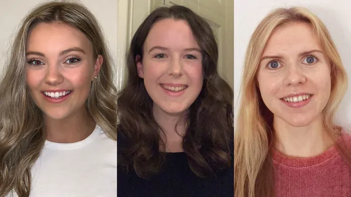 three portraits side by side of female students